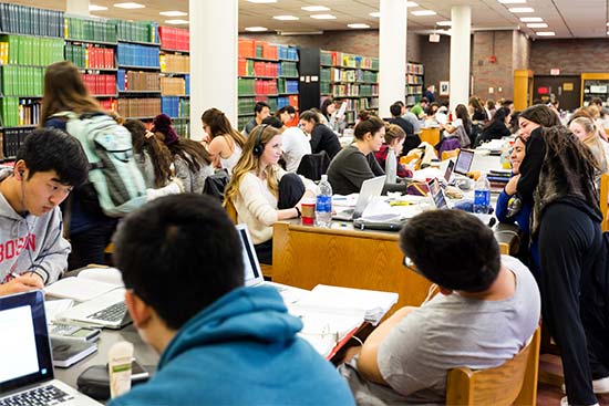 Boston University students study for final exams at Mugar Library