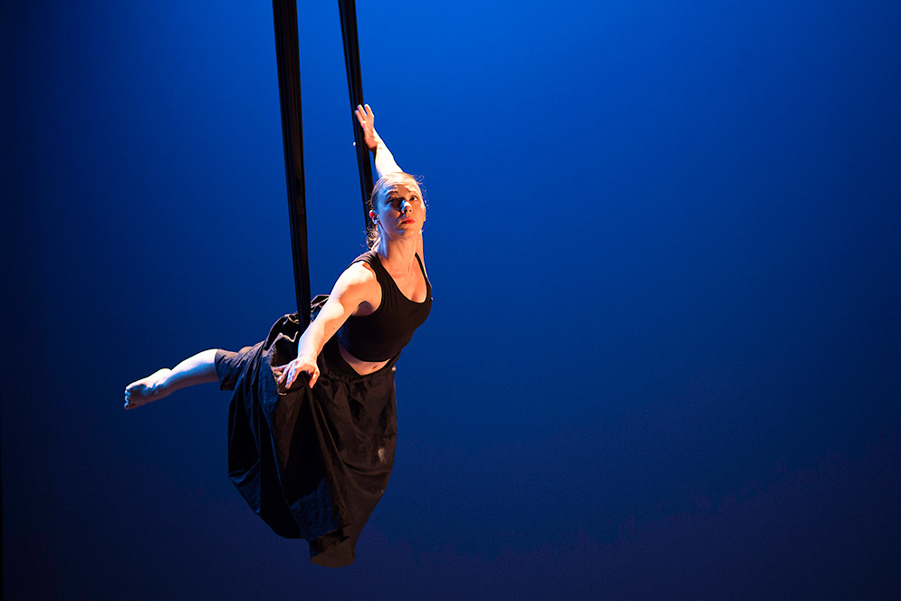 Marin Orlosky Randow rehearsing aerial dance