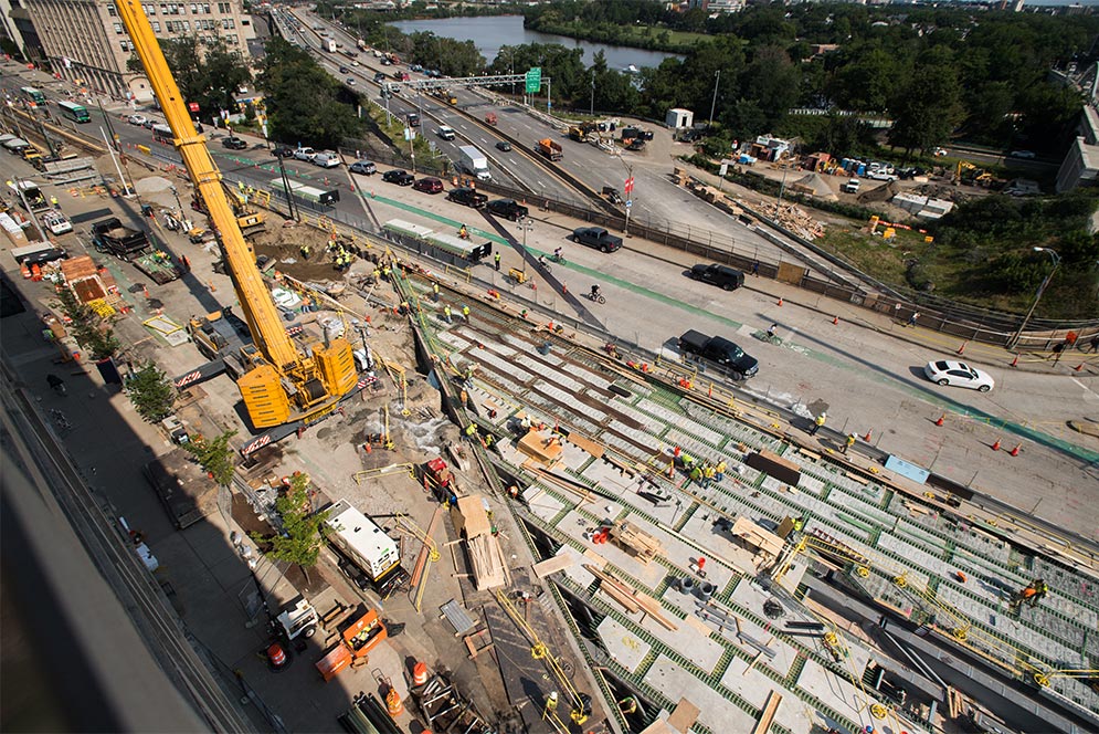 Aerial view of the Commonwealth Avenue Bridge replacement project