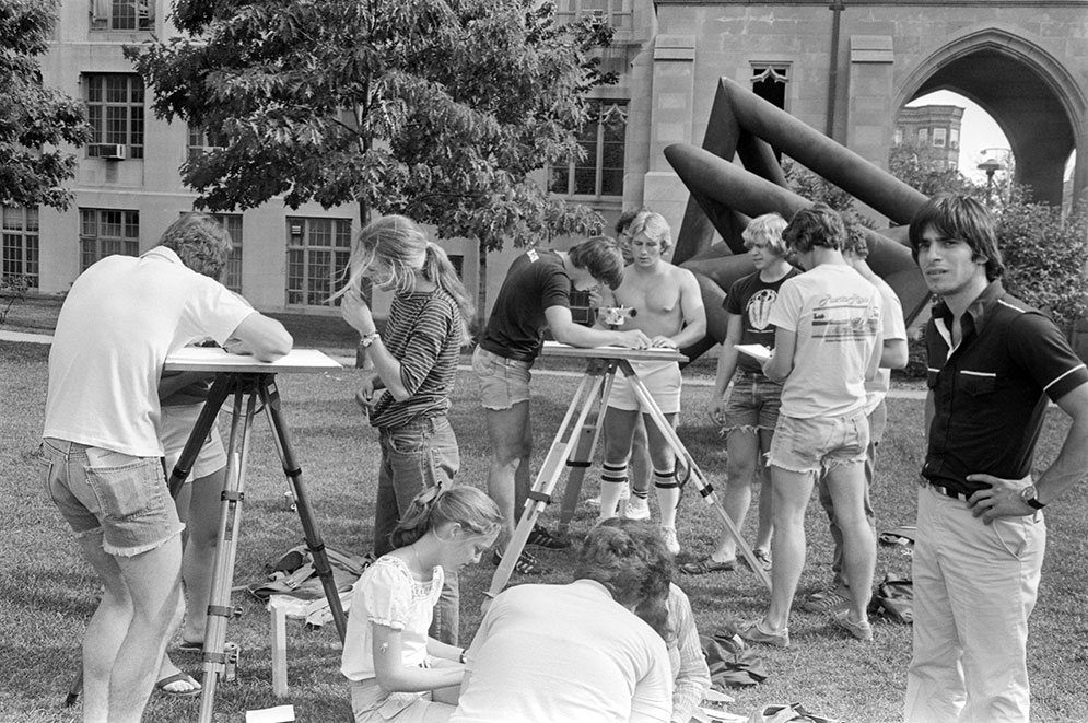 Students from CAS conducting geology experiments on the BU Beach in May 1981