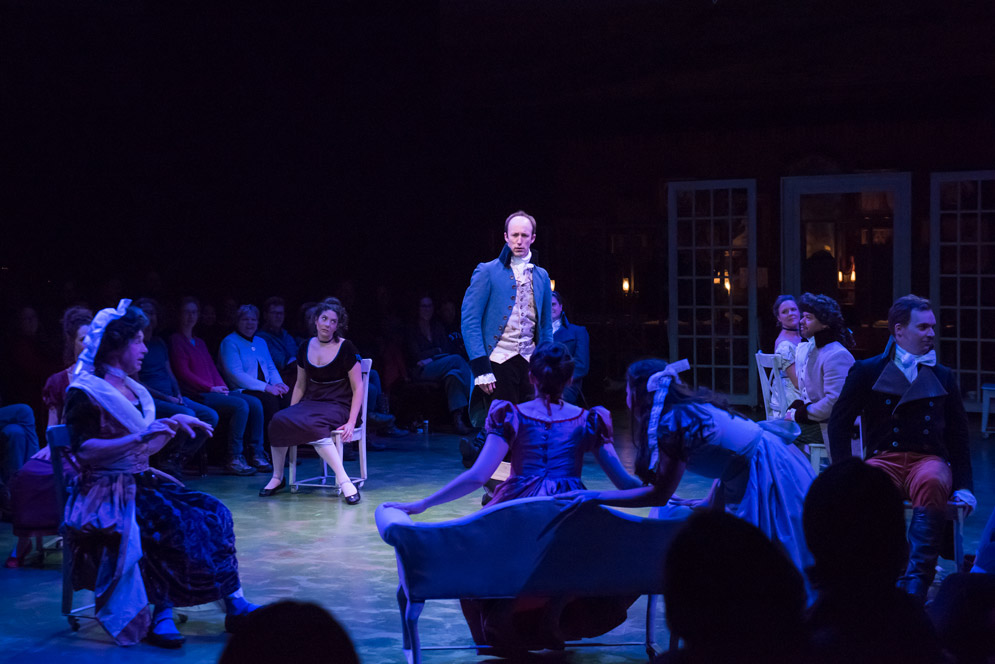 Nelson as Colonel Brandon, surrounded by the cast of Bedlam’s Sense & Sensibility.