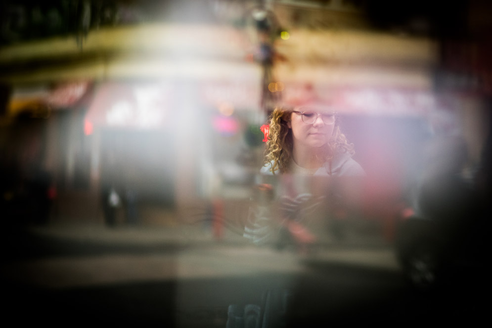 Lucy Gamades (COM’18, CAS’18) outside the Chinatown restaurant where a plaque notes the spot poet Phillis Wheatley was sold into slavery in 1761. Photo by Jackie Ricciardi
