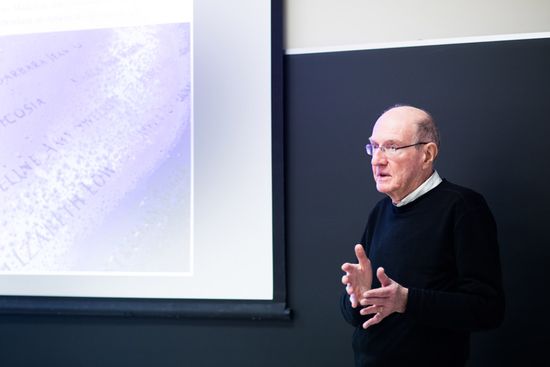 James Schmidt, a CAS professor of history, philosophy, and political science, helped students in his Catastrophe and Memory class publish their findings about Boston historical sites on Clio, a crowdsourced platform. Photo by Jackie Ricciardi