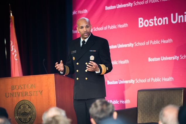 US surgeon general Jerome M. Adams speaking at the Boston University School of Public