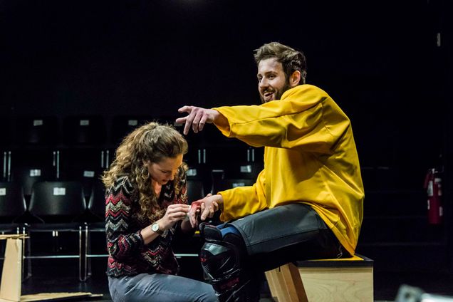 Gigi Watson, as Trisha, comforts Greg Maraio, as Moose, in Brawler