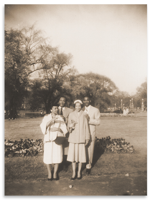 Rev. Dr. Martin Luther King, Jr., Coretta Scott King, Rev. David Bridell and Wife on Boston Common in the 1950's while students at Boston University School of Theology