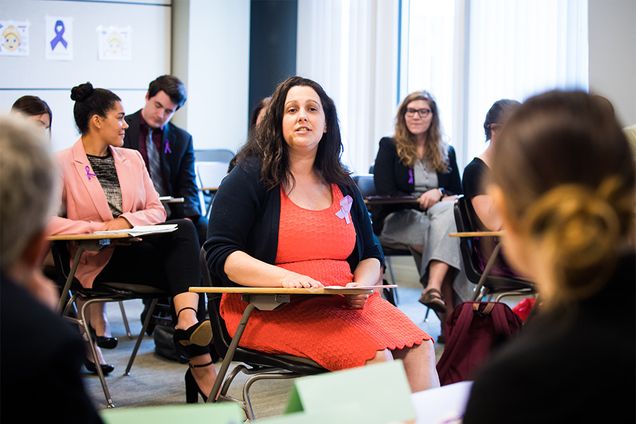 Students in Professor Michael Siegel's Public Health Advocacy class participate in a mock hearing regarding a current public health issue.