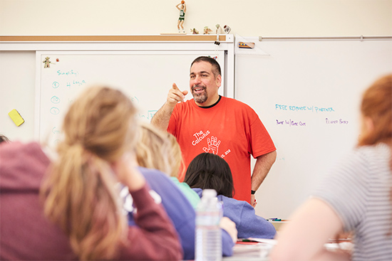 2019 Massachusetts Teacher of the Year Jamil Siddiqui teaches a Calculus class at East Bridgewater High School.