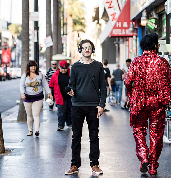 Cody Brotter, host of the Hollywood Terriers podcast, poses for a portrait in Hollywood