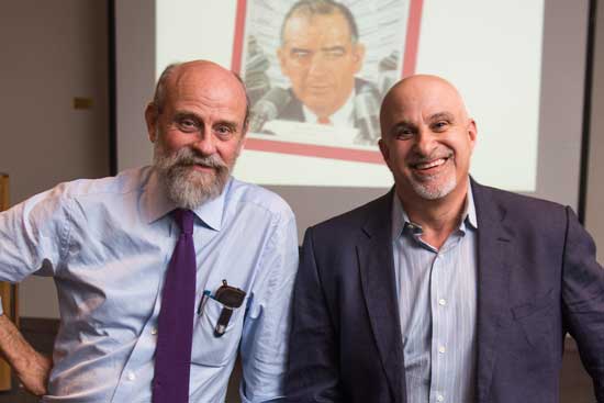 Bruce Schulman and Chris Daly teach a class on media and politics.