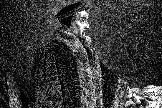 A woodblock painting of John Calvin
