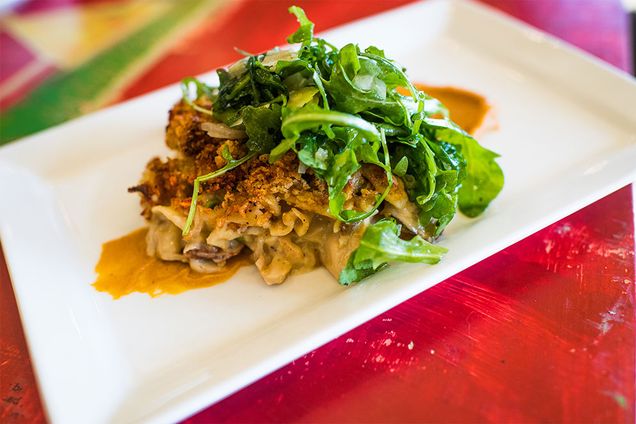 Plated Turkey Tetrazzini prepared by The Flying Rhino Cafe & Watering Hole in Worcester, Massachusetts