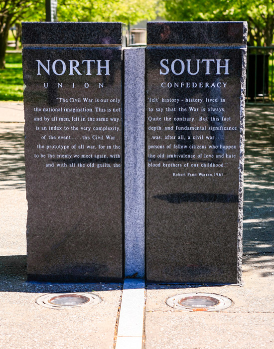 a monument showing the line between the union and confederacy
