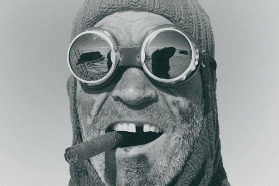 black and white portrait of Henry Worsley in winter gear