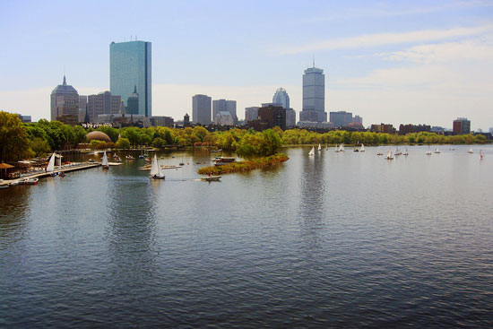 the boston skyline along the charles river