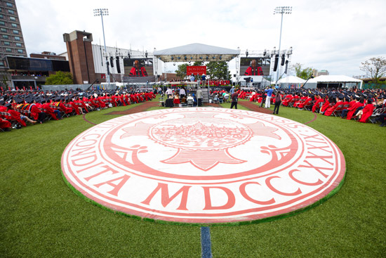 The BU Seal on Nickerson Field