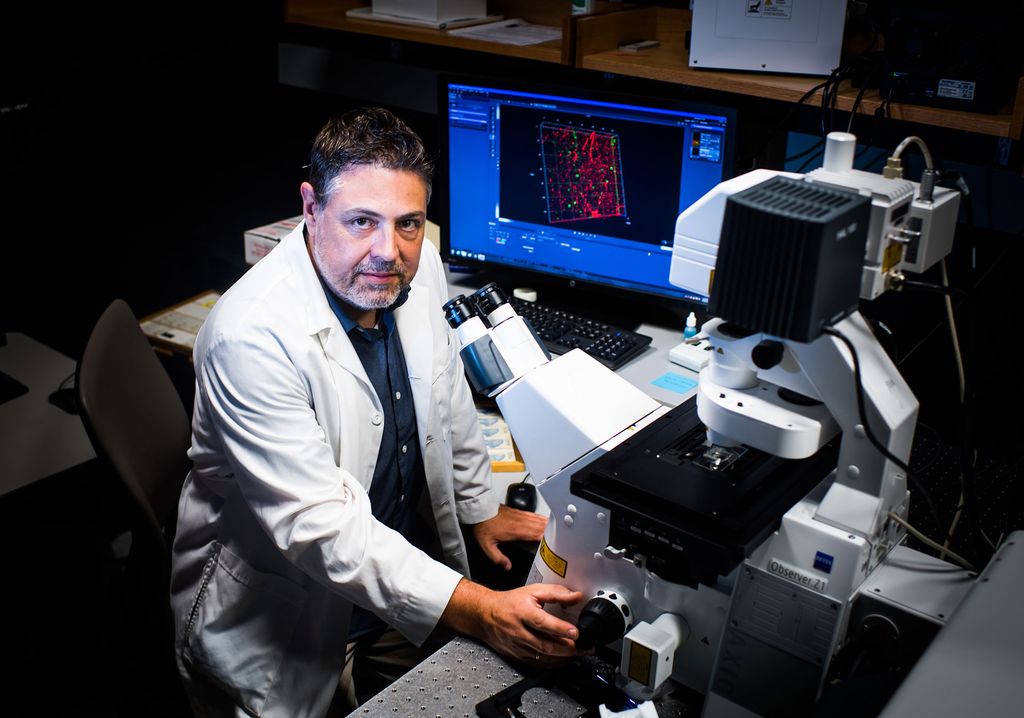 Dr. Basilis (Vasileios) Zikopoulos poses for a photo in his lab.
Photo by Jackie Ricciardi