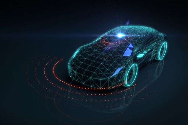 Computer generated diagram of a self-drive autonomous vehicle.