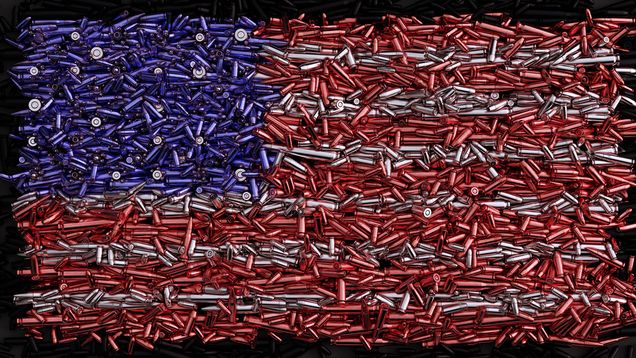 The American flag formed from colored bullets