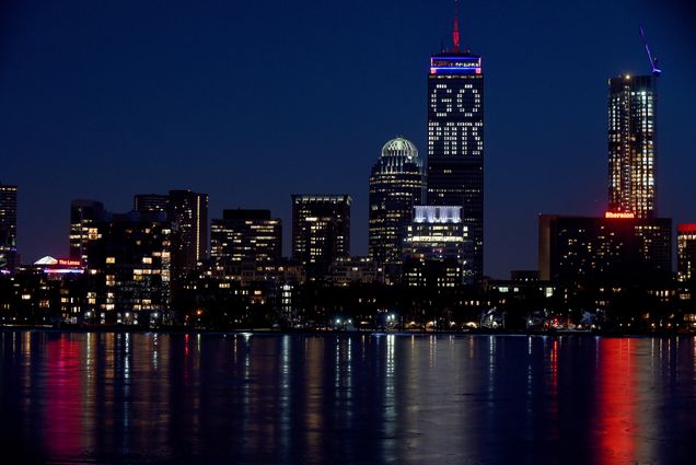 the Pru light up with "Go Pats"