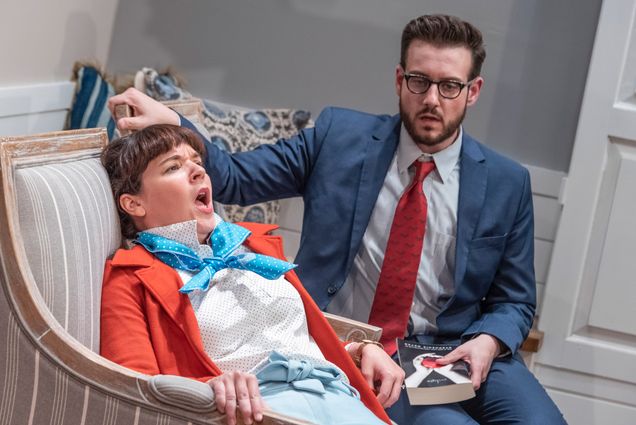 Becca A. Lewis and Greg Maraio in a scene from Boston Playwrights’ Theatre’s production of The Book Club Play by Karen Zacarias (GRS’95)