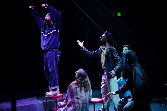 The cast of The Exonerated during a rehearsal at the Booth Theatre