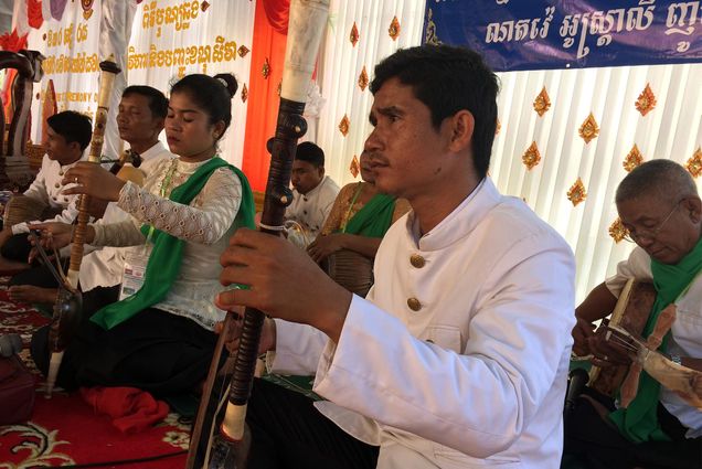 Cambodian musicians perform traditional cambodian music and chant in Cambodia.