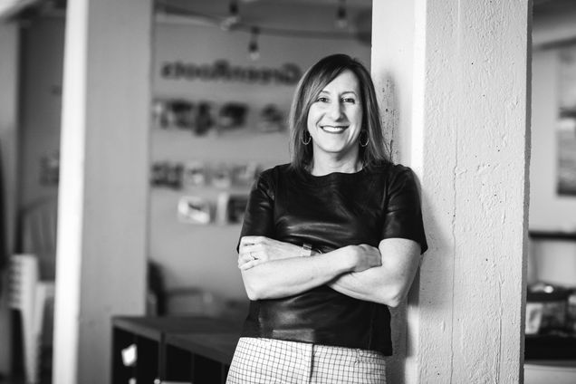 A black and white portrait of Roseann Bongiovanni