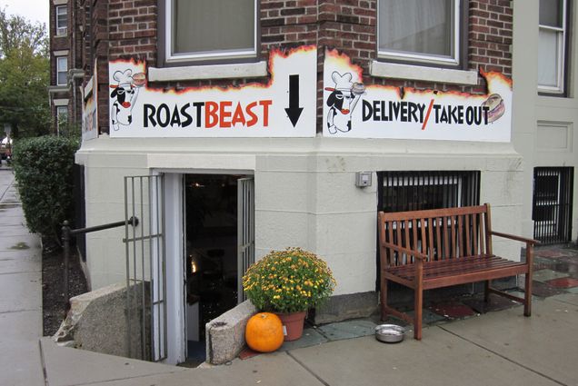 The exterior of Roast Beast, the popular Comm Ave sandwich shop