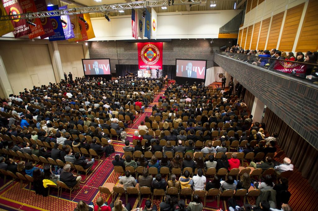 A memorial for Lu Lingzi (GRS’13), killed in the 2013 Boston Marathon bombings, is held at the GSU.