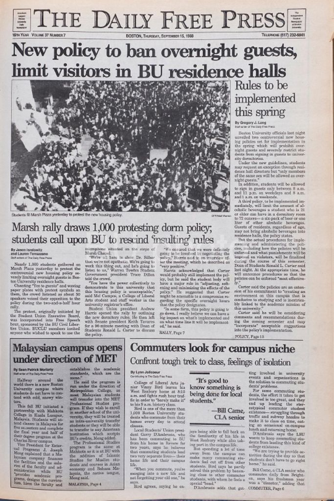 Copy stand photos of The Daily Free Press bound archives from September 15, 1988.