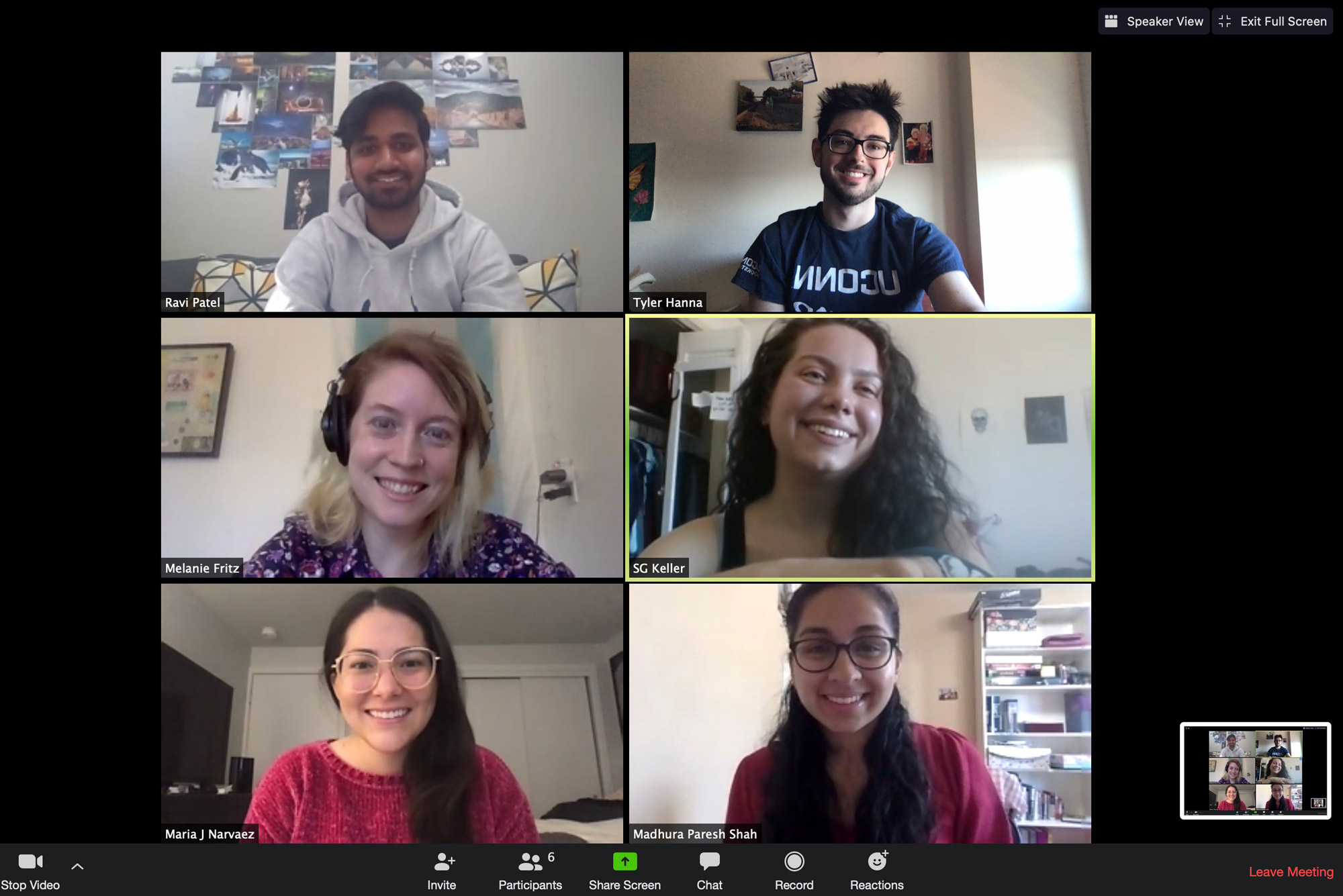 A photo of a Zoom video chat of MED students who helped mobilize Medical Personnel Support