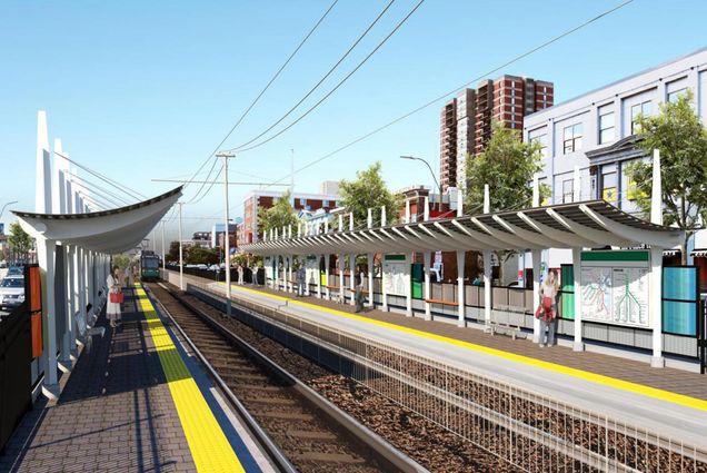 A rendering of the updated West Campus green line station on Commonwealth Ave.