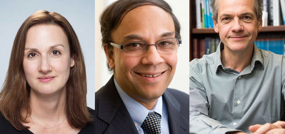 A composite of headshots (from left to right) of Catherine Klapperich, Uday Pal, and Stefan Hofmann