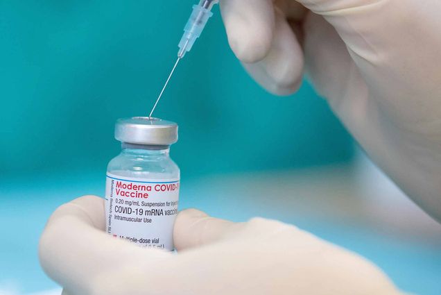 A vial of the Moderna COVID-19 vaccine