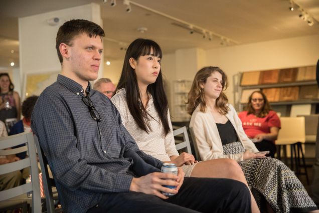Audience members attend a Lit Crawl Boston session in 2019.