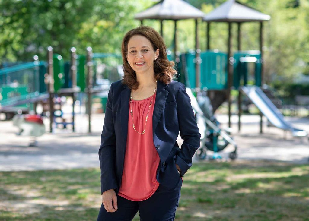 Portrait of Donna Pincus on a playground.