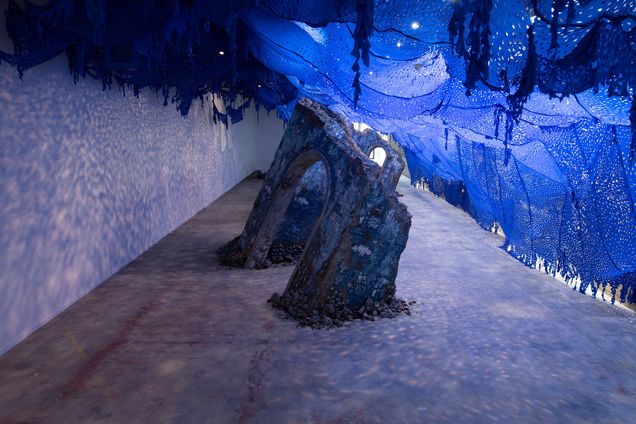 Firelei Baez's sculpture depicting the ruins of Sans-Souci Palace on display at the ICA Watershed in Boston
