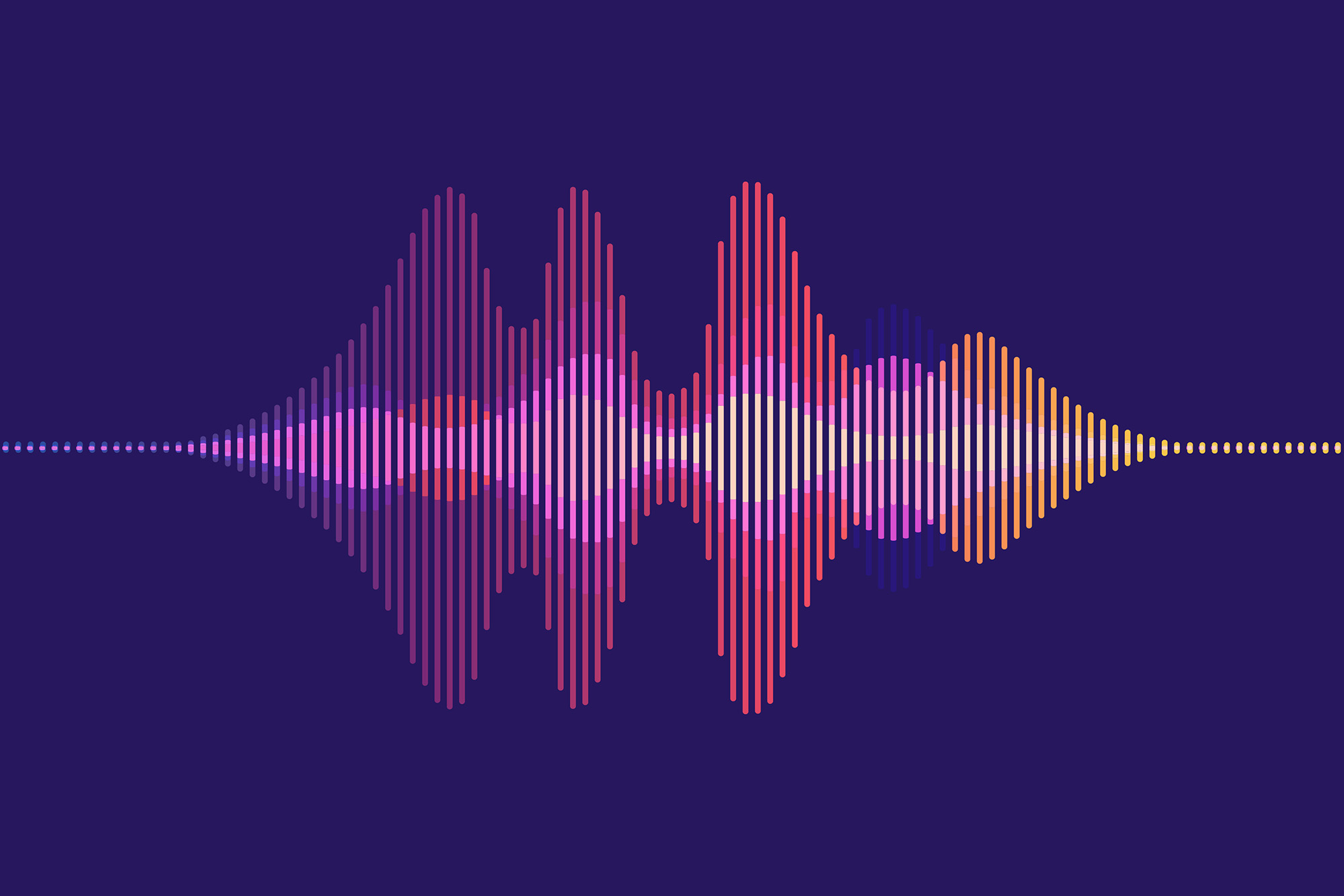 image of an abstract, yellow and red motion sound wave on a dark purple background.