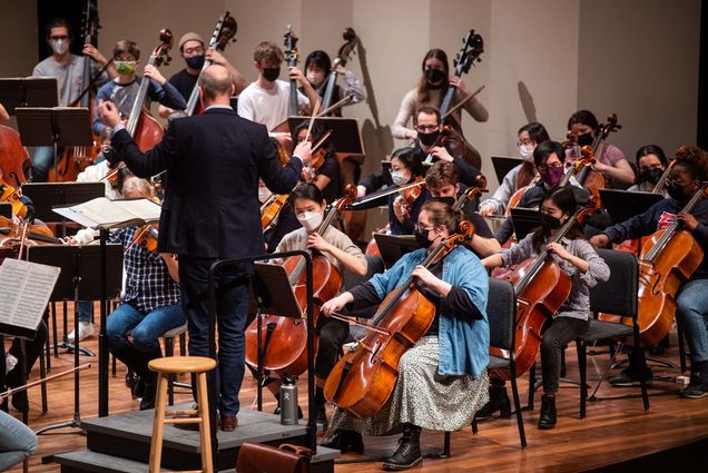 Photo taken from behind James Burton, Director of Orchestral Activities and Master Lecturer, Music during