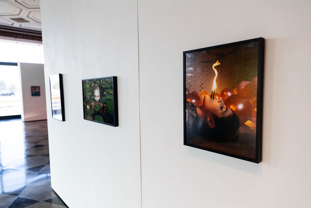 Jaina Cipriano’s “Dredgeman” (2019) (left) and “For You” (2018) at the newly reopened 808 Gallery.