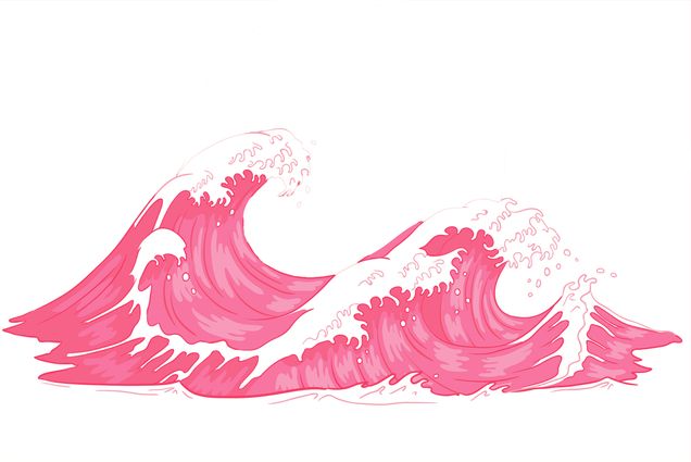 Hokusai-style illustration of a large, red wave.