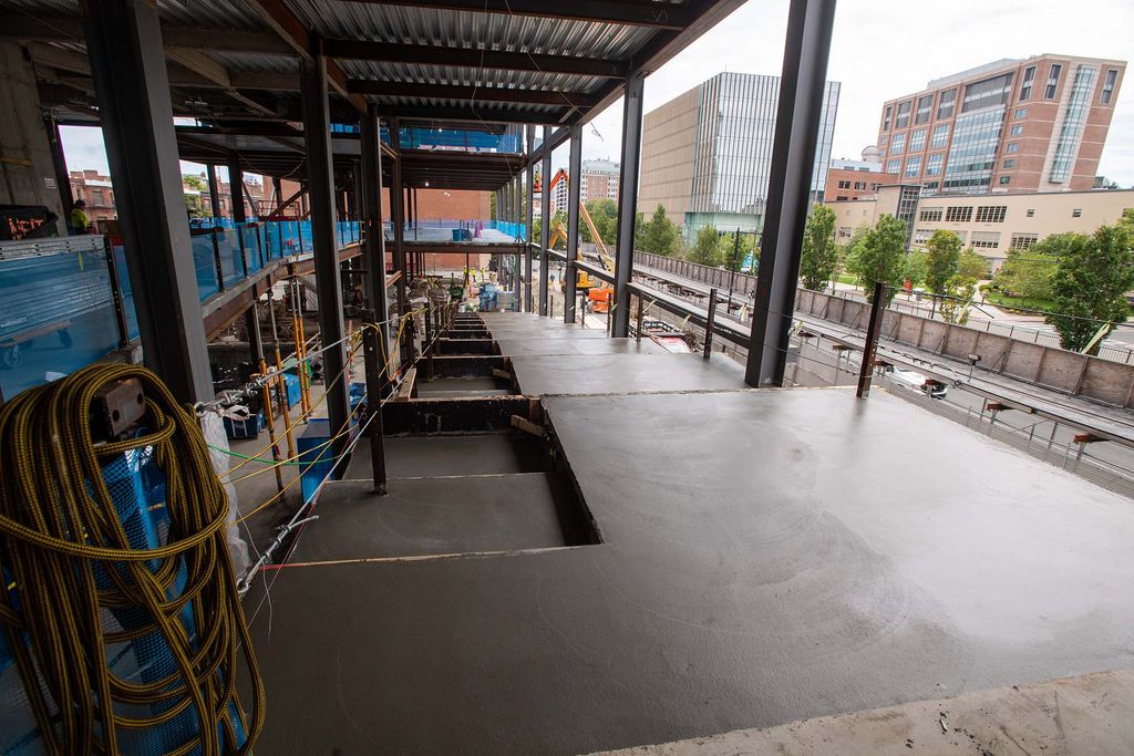 Photo: The construction of the Data Science Center at 645-665 Commonwealth Avenue continues August 18. Shown is a view of an area which will be both a set of stairs and a collaboration area.