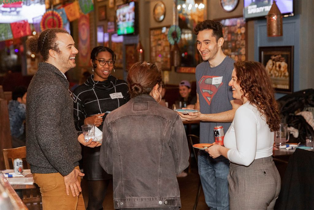 Wellers (far left), Charlotte Malmborg (CAS’25) (front), Ariel Blakey (CAS’25) (back), Justin Giglia (LAW’24) (right), and Daniele Dionne (CAS’23) (far right).