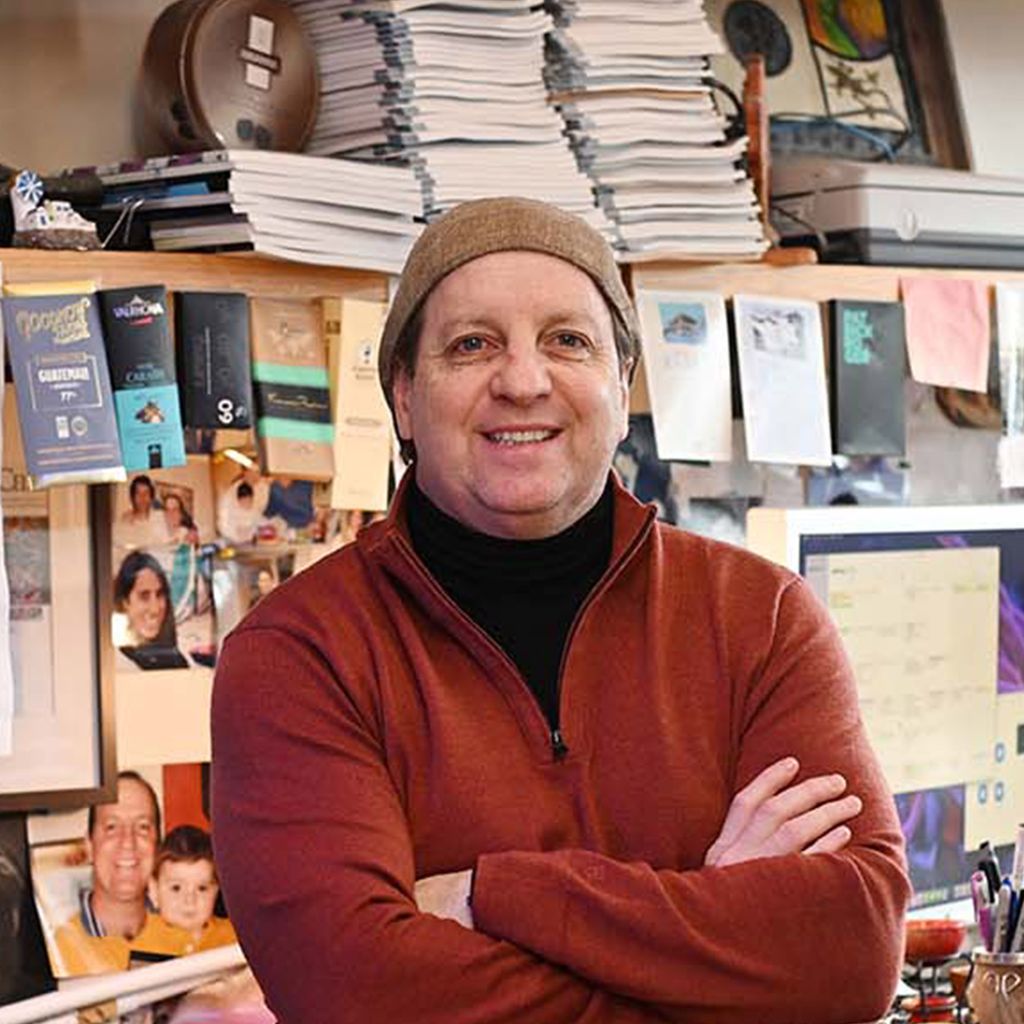 Gustavo Mostoslavsky, Professor of Medicine and Microbiology poses for a photo in his office on January 25, 2023. Photo by Jackie Ricciardi for Boston University
