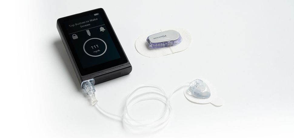 Photo: A flatlay of the iLet Bionic Pancreas, a bionic pancreas approved at the FDA. The device is a black box with a wire attached with two additional attachments