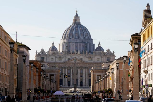 Photo: A view of St. Peter's Basilica at the Vatican on a sunny day