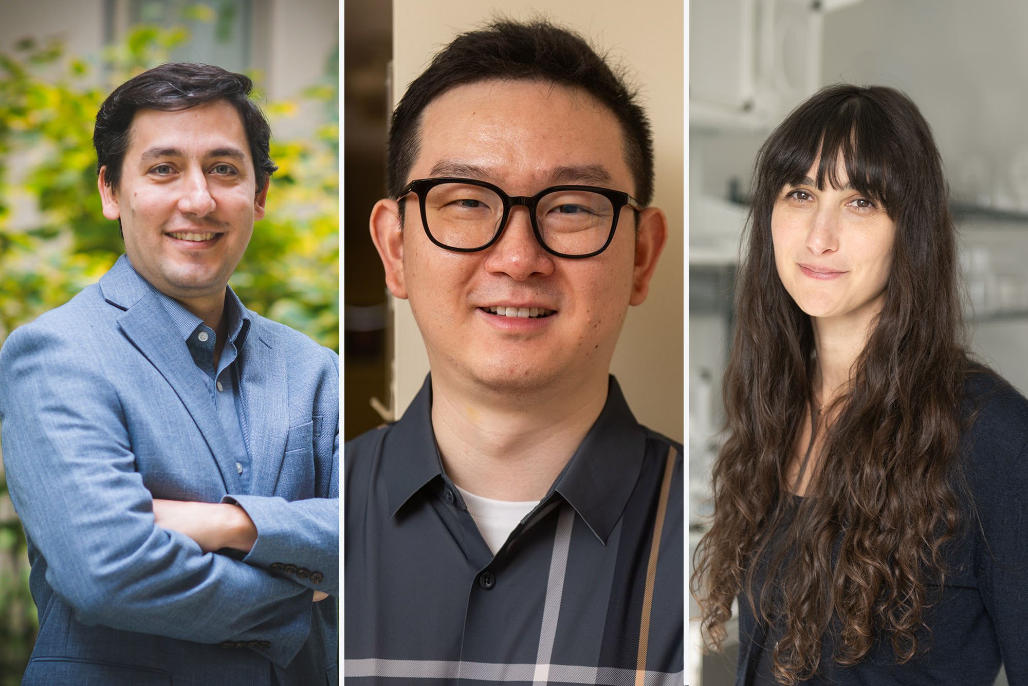 Photo: A composite image three people--on the left, a man with a blazer with his arms crossed and dark hair, in the middle, a man with short dark hair, glasses, and a collared cotton shirt, and on the right, a woman with long brown hair and a dark shirt.