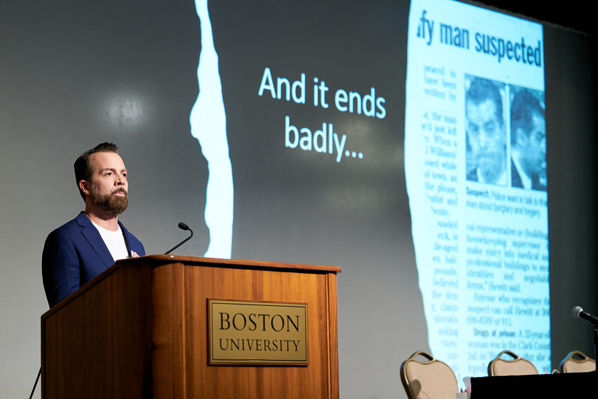 Photo: A picture of a man giving a speech behind a podium that has "Boston University" on it