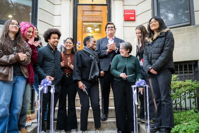 Photo: Dr. Melissa Gilliam and the BU community celebrate the opening of Lavender House